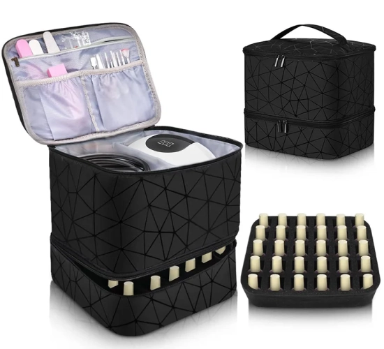 Portable Nail Polish Storage Bag: Large Cosmetic Handbag Organizer with Handle for Travel – Accommodates 30 Bottles, 2-Layer Essential Oil Bag for Convenient Storage."