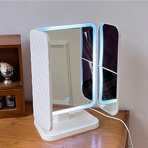 Trifold Makeup Mirror with LED Lights - Smart Complementary Mirror for Dorms, Dressing Rooms, and Beauty Enhancement