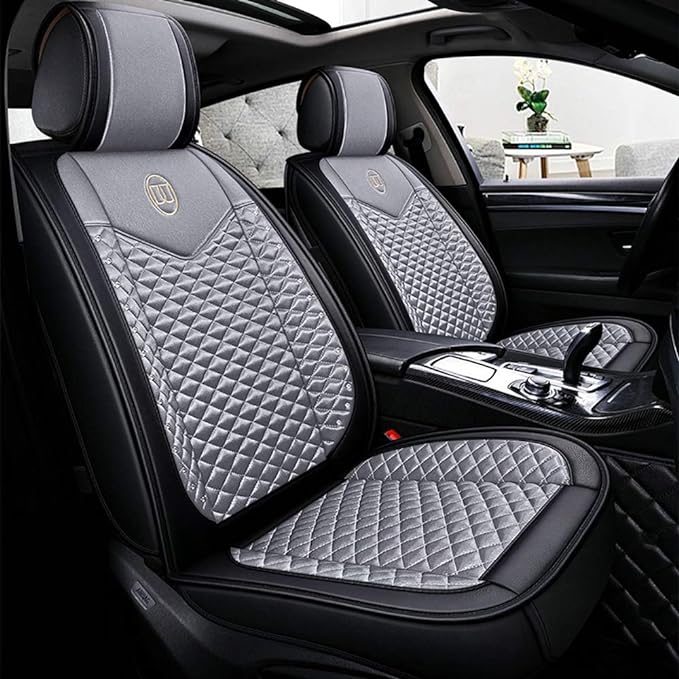 Women's Seat Covers for 5 Seats - PU Leather Full Set for Front & Rear, Breathable, Sweat-Proof, with Synthetic Linen Cloth Fabric Cushion