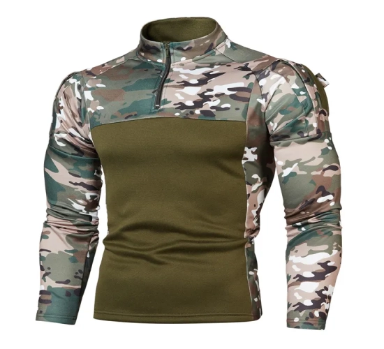 Men's Tactical Combat Sweaters with Military Uniform Camouflage, Zippers, and Long Sleeve Shirt Design. Perfect Sweatsuits for a Camo-Inspired Look, Ideal for US Army Enthusiasts