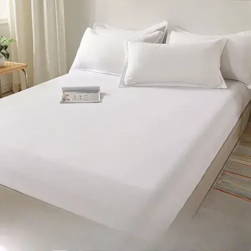 Solid Color Fitted Bed Sheet - 100% Cotton Mattress Cover with Elastic Band for Single, Double, King, Queen Beds (140/150/160/180x200)