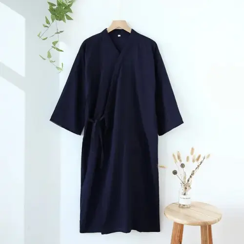 Men's Lightweight and Breathable Japanese Kimono Nightgown for Summer, Spring, and Autumn Seasons. Loose-fitting Robe Available in M, L, and XL Sizes.