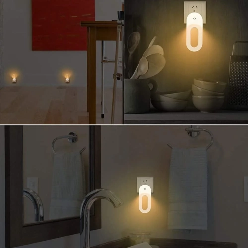 EU/US Plug Wall Night Light with Twilight Sensor. 1/2 Pcs Warm White Lamp, energy-saving for kids' room, bedroom, stairs.