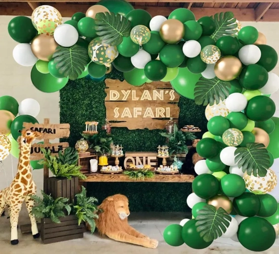 Jungle Safari Balloon Garland Arch Kit - Green Balloons for Wild One Birthday Party, Kids Baby Shower, with Latex Balloon Chain included