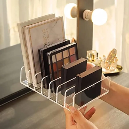 Acrylic Eyeshadow Palette Makeup Organizer: Modern Makeup Storage with 7 Sections, Divided Vanity Holder designed for Drawers and Bathrooms. Keep your cosmetics neatly organized and easily accessible.