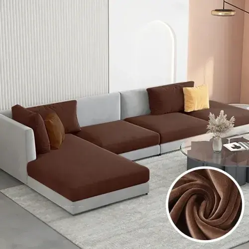 Velvet Sofa Seat Cushion Cover with Elastic: Furniture Protector for Living Room, Removable L-Shape Corner Armchair Sofa Covers