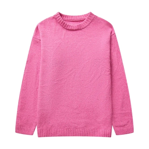 Casual Pink O-neck Sweater For Women 2023 Autumn Winter Long Sleeve Loose Female Pullover Elegant Fashion Streetwear Knitwear