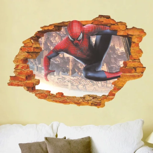 "Spiderman Height Sticker: PVC Cartoon Movie Super Heroes Wall Decals for Kids' Room and Home Bedroom Decoration, Mural Wall Art"