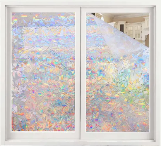 5x100cm 3D Rainbow Effect Window Film: Adhesive Stained Glass