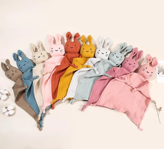 Soft Cotton Muslin Comforter Adorable Cat Design for Newborns, Doubles as Sleeping Dolls and Kids' Sleep Toy. Also Functions as a Soothe, Appease Towel, Bib, and Saliva Towel
