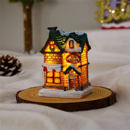 Resin Christmas Decorations: LED Night Lights Shaped like Houses – Delightful Ornaments Featuring Snowman, Santa Claus, and Microlandscape for Kid Gifts"