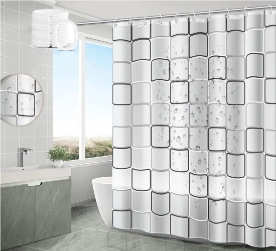 Mildew-Proof and Durable Shower Curtain: Modern Printed Bathtub Curtains with Hooks for Stylish Bathroom Decor and Effective Protection against Mildew.