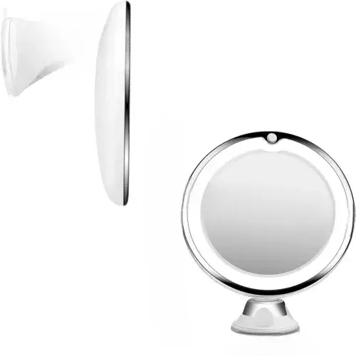 "Flexible 10x Magnifying Mirror with LED Lighting - Touch Screen, Portable for Dressing Table, Battery-Powered"
