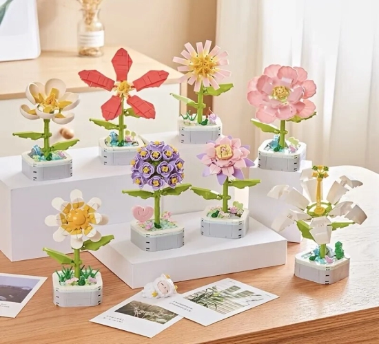 Creative Flower Building Block Kit for Children - ABS Immortal Potted Plant Assembling Ornaments Set, Perfect Birthday and Christmas Gifts