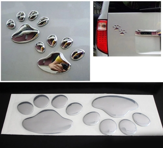 2PCS Cool 3D Animal Paw Car Stickers: Stylish Dog and Cat Footprint Design Decals for Your Auto Accessories