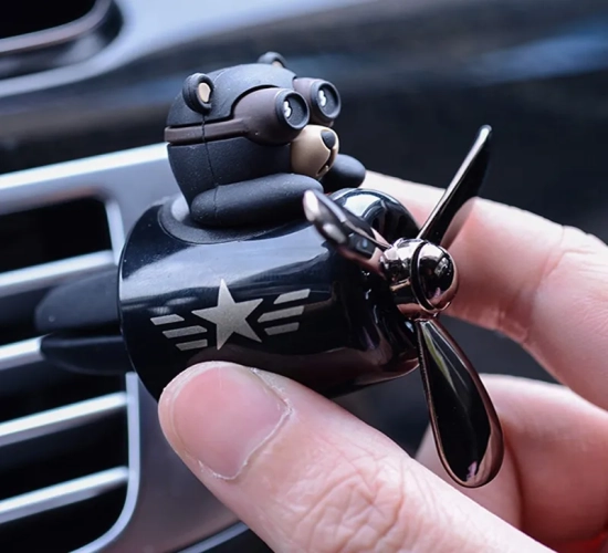 Car Air Freshener Aromatherapy Pilot with Rotating Propeller. Fragrance for Air Outlet, Bear Pilot Car Accessories.