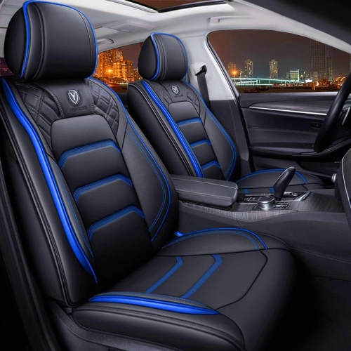 Universal Fit Full Set Leather Car Seat Covers for 5 Seats - Enhanced Comfort in Black & Blue