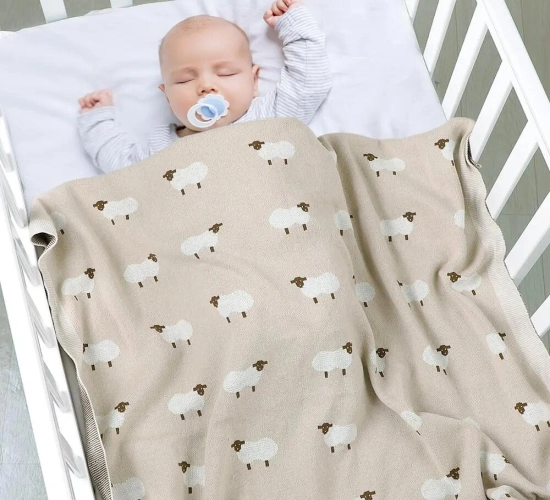 Cotton Knitted Baby Blanket Newborn Swaddle Wrap, 100*80 CM, Ideal for Infants, Strollers, and Beds. Super Soft Quilt for Children's Comfort and Style.