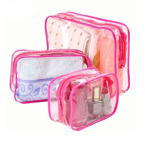 Transparent Travel Cosmetic Bag: Clear Design with a Stylish Black Zipper for Men and Women. Waterproof Toiletry Organizer for Conveniently Storing Makeup and Wash Essentials on the Go."