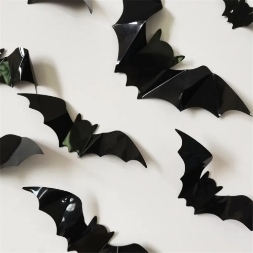 Set of 16 Halloween 3D Black Bat Wall Stickers - Removable DIY Decals for Halloween Party Decorations, Creating a Horror Atmosphere.