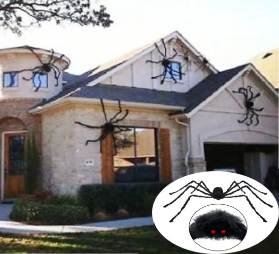 Giant Black Spider Plush Toy for Halloween Decoration, Perfect for Haunted Outdoor Parties and House Decor, 200cm, Ideal for Kids