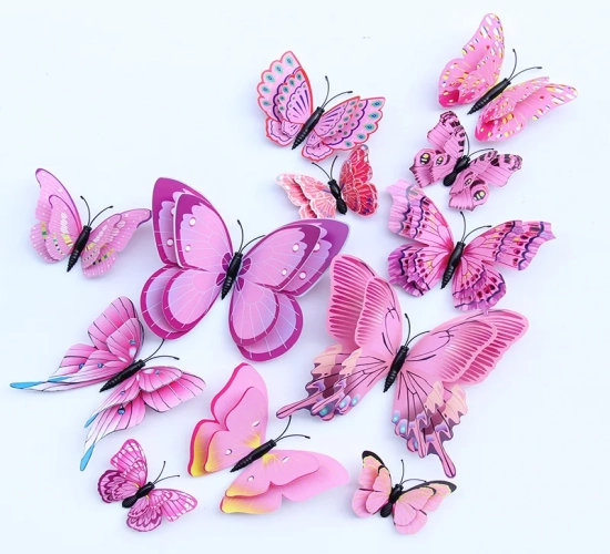 Set of 12pcs 3D Double Layer Butterflies Wall Stickers: Perfect for Living Room Decor, Wedding, and Kids' Room Decoration. These DIY Wall Art Magnet Stickers add a charming touch to your space.