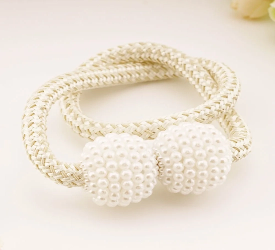 1Pc Pearl Buckle Curtain Clip Tieback Holdback: Elegant Pearl Ball Curtain Holdback with Strap for Home Decoration - Functional and Stylish Curtain Tieback