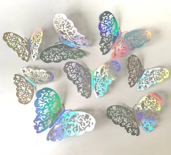 Set of 12 Pcs 3D Multicolor Butterflies Wall Sticker Decals – Mural Home Decoration in 3 Sizes, Adding a Playful Touch to Your Wall Decor with Charming Butterfly Accents.