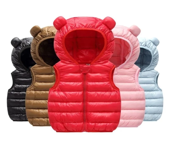 "Stay Cozy and Cute: New Baby Boys Girls Warm Down Vest with Ears, Ideal for Autumn/Winter. Cotton Waistcoat for Kids Outerwear, Children's Clothing featuring a Hooded Jacket Design.