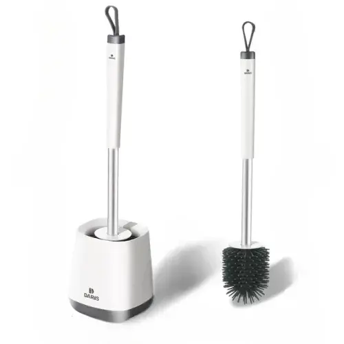 "Wall-Mounted TPR Silicone Toilet Brush with Soft Bristles, Standard Base, and Holder – Bathroom Cleaning Accessories"
