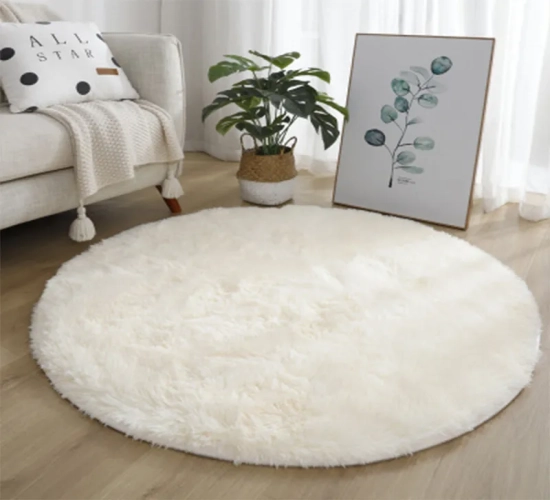 "Add Comfort with Super Soft Plush Round Rug: Fluffy White Carpets for Living Room, Bedroom, Kid's Room Decor, and Salon. Thick Pile Rug Enhances Home Decor."
