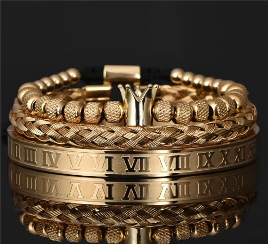 Luxury Roman Royal Crown Charm Bracelet for Men: Stainless Steel, Geometry Pulseiras, Open Adjustable Bracelets - Couple Jewelry Gift