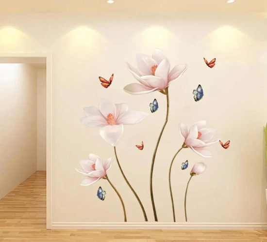 PVC Removable 3D Butterfly Flower Wall Sticker - Colorful Home Beautification Decoration for Living Room, Bedroom, and Bathroom (112*70CM).