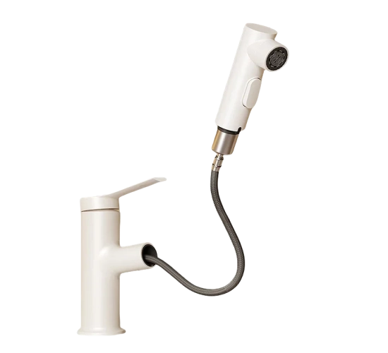 Bathroom Sink Faucet with Pull-Out Design for Hot and Cold Water. A versatile Water Tap for Bathroom Accessories and Sinks.