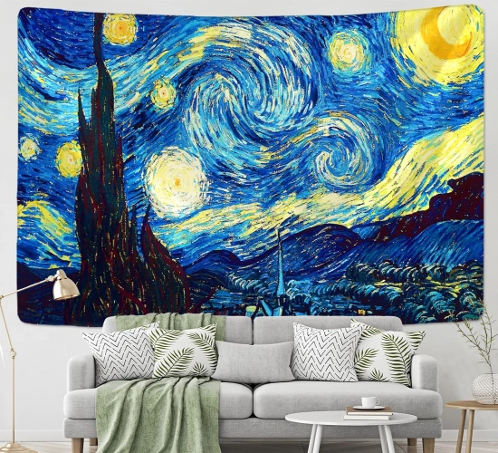Van Gogh Starry Night Tapestry: A Famous Print Blanket for Wall Hanging and Decorative Bedroom Fabric - Large 200x150cm Size