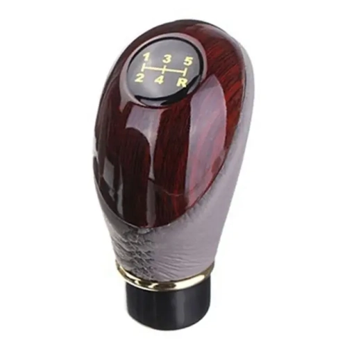 Universal Wooden PU Leather Car Shift Knob - 5-Speed Manual Gear Stick Lever for Car and Truck Accessories.
