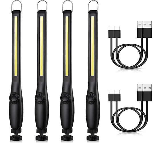 COB LED Flashlight: Rechargeable Magnetic Work Light with USB Torch, Hook, Portable Lantern for Inspections, Camping, Car Repair