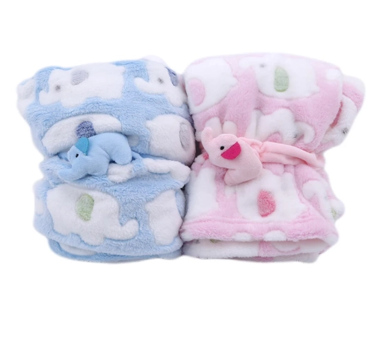 Cute elephant cartoon baby blanket for newborns. Functions as an air conditioning quilt and a dual-use coral velvet pillow quilt.