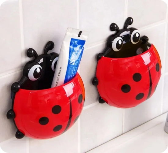 Elevate Your Bathroom Decor with a Cute Ladybug-shaped Toothbrush Holder - Creative Suction Cup Rack for No-punch, Convenient Bathroom Storage Shelf.
