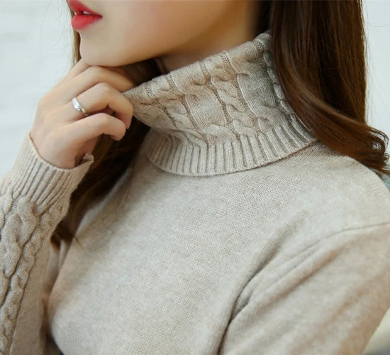 New for 2023: Khaki women's turtleneck sweater pullovers for autumn/winter. Long sleeves and thick for warmth.