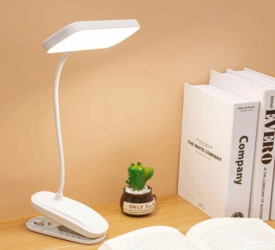 Flexible 360° Clip Lamp Dimmable LED Desk Light, Ideal for Study, Reading, and Office Work. Rechargeable for Bedside Use