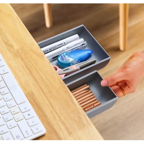 Under-Desk Self-Stick Pencil Tray: Hidden Stationery Organizer Box for Pens, Offering Convenient Office and Home Storage
