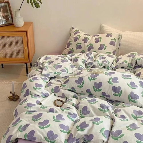 Korean Style Bedding Set Twin to Queen Size Duvet Cover, Flat Sheet, Pillowcase, and Bed Linen for Boys, Girls, and Adults. Fashionable Home Textile."