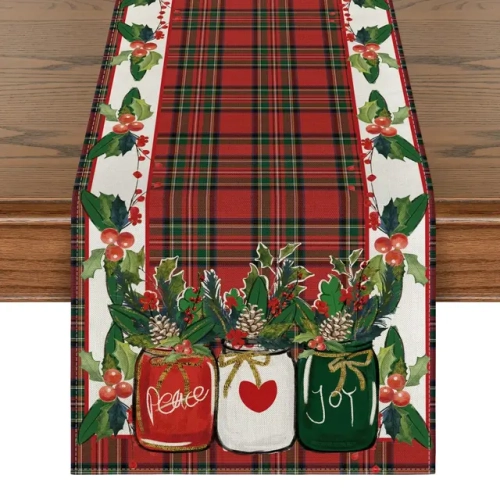 Merry Gnome Christmas Table Runner: Festive Trees Holiday Table Decor for Christmas Kitchen Dining - 13x72 Inch