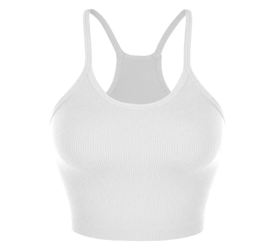 stylish Gym Sports Crop Top featuring rib knit design, ideal for Running and comfortable enough for Yoga. This tank top is designed without brassiere pads for a natural feel