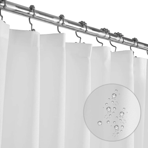 Heavy-Duty Waterproof Shower Curtain for Hotel Bathrooms: White Fabric with a Dimensions of 72"W x 72"H.