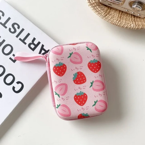 Adorable Cartoon Fruit Pattern Storage Bags for Headphones, Data Cables, Chargers, Power Banks – Rectangular Zipper Box with Pocket Pouch.