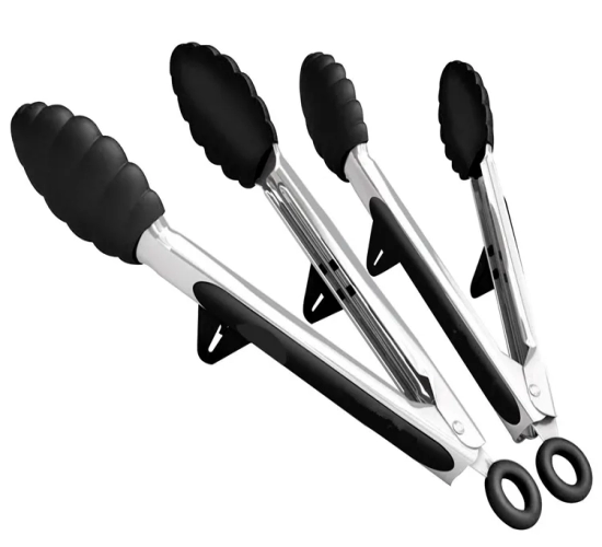 KC0254: Heat-Resistant Stainless Steel BBQ Tongs with Silicone Tips and Convenient Stand Design for Kitchen and Grill