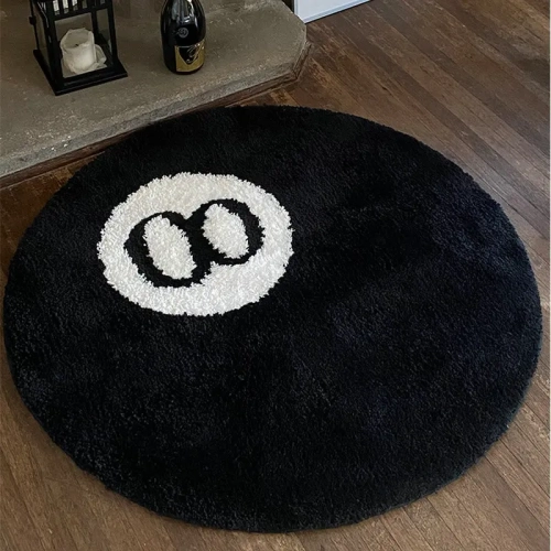 Halloween-themed 8 Ball Rug for Indoor Decoration: Spooky Accent with Soft Tufting, Ideal for Horror Movie Fans.