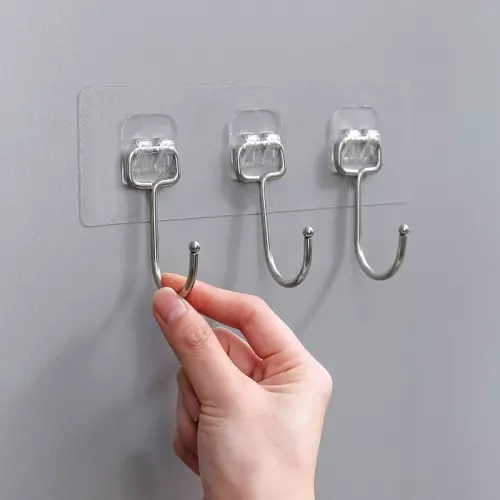 Transparent Strong Adhesive Wall Hooks for Kitchen & Bathroom Organization - Door Hangers with Storage Hooks for Towels, Clothes, and Keys